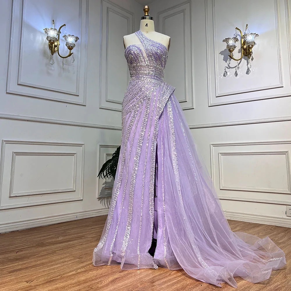 Lilac Mermaid One Shoulder Evening Party Dresses With Split Elegant Formal Gowns